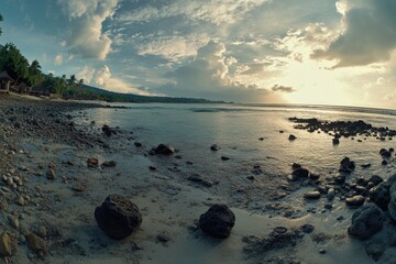 Sticker - Beach landscape with rocky shore