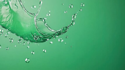Poster - Dynamic water splash action green background fluid motion macro photography abstract concept