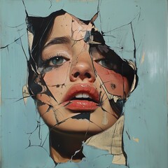 Canvas Print - Broken Beauty: A Surreal Portrait in Fractured Hues