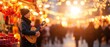 © ธนากร บัวพรหม - An artist captures the evening atmosphere, playing guitar amidst colorful lights and a bustling crowd. Vibrant market scene reflecting warmth and creativity.