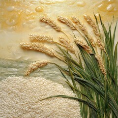 Canvas Print - Golden Wheat and Rice Harvest: A Serene Nature Painting