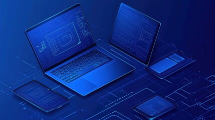 Innovative blueprint concept showcasing digital devices.