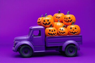 Sticker - Purple truck with pumpkins