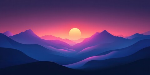 Wall Mural - Vibrant Sunset Over Abstract Mountains on Pitch Black Background – Vector Illustration in Beautiful Color Gradients and Smooth Lines