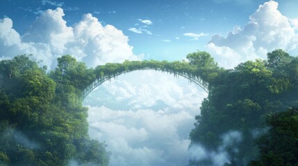 Wall Mural - Celestial bridge in dreamy sky landscape with lush greenery