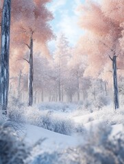 Wall Mural - Frozen winter forest with snow covered trees. outdoor