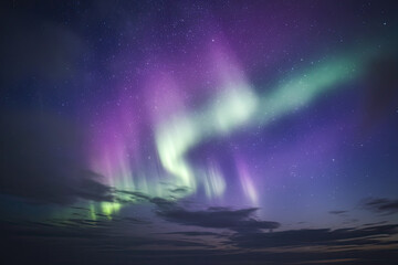 night sky with hints of aurora lights, creating a magical, otherworldly effect