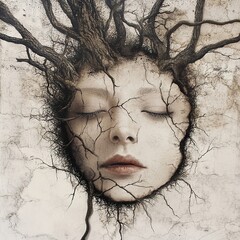 Canvas Print - The Intertwined Soul: A Surreal Portrait of Nature and Womanhood