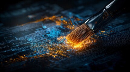 Leinwandbilder - Surreal brush applying glowing layer over document abstract art digital environment creative concept