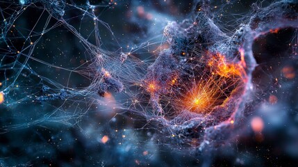 Fototapete - Glowing strings connecting moments in time abstract space digital art cosmic environment close-up view time concept