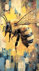 Poster - Vibrant Bee Painting: Close-up of Honeybee in Flight