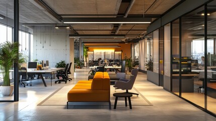 Modern office with diverse team collaboration 