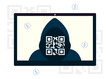 © YevgeniyaKoln - Fake qr code and scammer on the tablet screen.  Phishing fraud concept. Online crime warning. Financial scam. Flat vector poster, banner.
