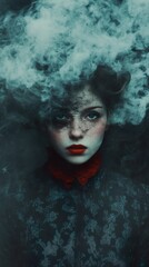 Wall Mural - Enigmatic Woman in Smoke: A Dark, Surreal Portrait