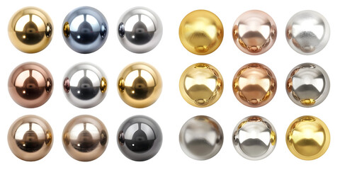 metal balls gold silver bronze 3d spheres isolated on a white background. generative ai.