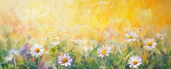 Wall Mural - Daisies On Field - Abstract Spring Landscape