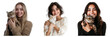 © ANILCHANDRO - Set of woman holding a cat and smiling isolated on a transparent background