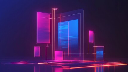 neon-lit 3d render of abstract code interface. ai generated