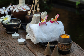 Thai Spa beauty massage healthy wellness background Spa treatment and product for Thailand.Lifestyle and Concept relax