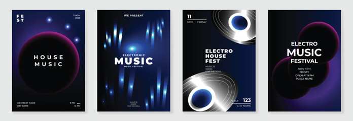Wall Mural - music poster design background vector set. electro sound cover template with vibrant abstract gradie