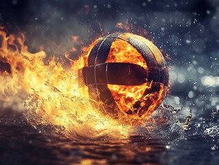 Wall Mural - Volleyball Ball in Fire and Water, Dynamic Action Shot 