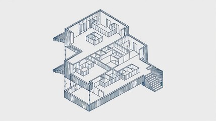 Isometric Drawing of a Two Story Building Plan