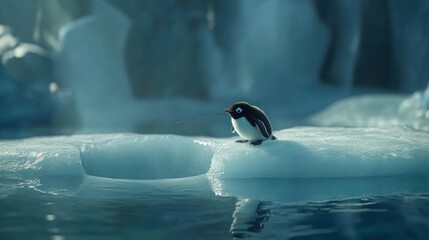 Wall Mural - Cute penguin on ice, tongue out.