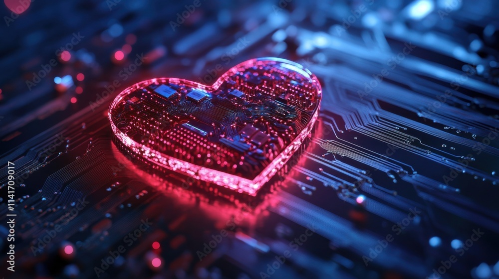 a heart shaped computer chip on a circuit board