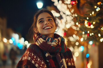 Portrait of a smiling Indian ethnic female in a festive background