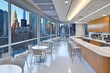 © Mark Pollini - Modern Office Breakroom with Stunning City Skyline View