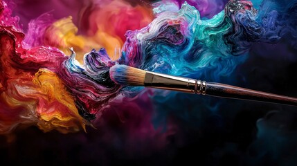 Poster - Painting vibrant colors with a delicate paintbrush in a creative studio atmosphere