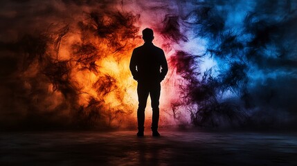 Aufkleber - Flickering shadows of a silhouette against colorful background abstract art creative space dynamic viewpoint