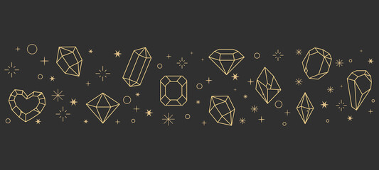 Wall Mural - magic crystal sacred geometry polyhedron celestial esoteric seamless border with gold line gemstone 