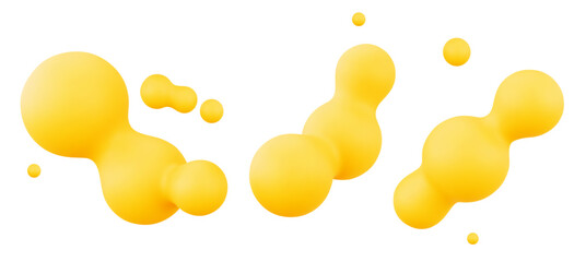 Canvas Print - Abstract yellow metaballs set isolated on white background. Vector realistic illustration of round 3D liquid blobs, color fluid bubbles, organic substance molecule, cell cluster, geometric element