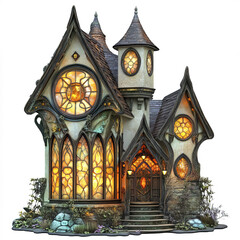 Elegant elven fairy tale house with intricate details and warm lighting