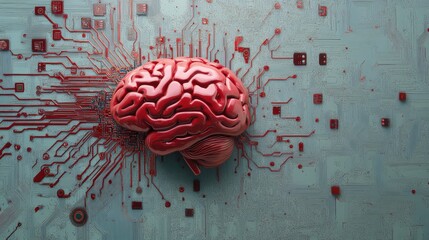 Poster - Abstract Representation of a Human Brain Merging with Technology in a Creative Exploration of Artificial Intelligence and Cognitive Functionality