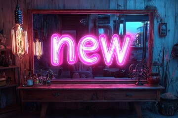 Wall Mural - A neon sign with the word 