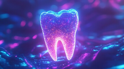 Wall Mural - Glowing neon tooth.