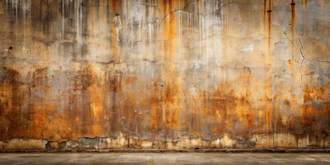 Naklejka na meble Aged Wall Texture with Cracked Plaster and Rust Stains on a Dark Floor