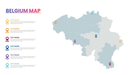  Belgium Modern Map Infographic Template, Detailed infographic map of Belgium Popular City