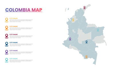  Colombia Modern Map Infographic Template, Detailed infographic map of Colombia Popular City