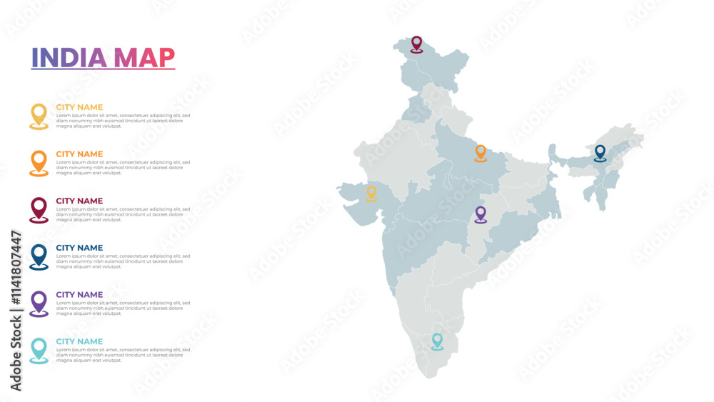 India Modern Map Infographic Template, Detailed infographic map of ...