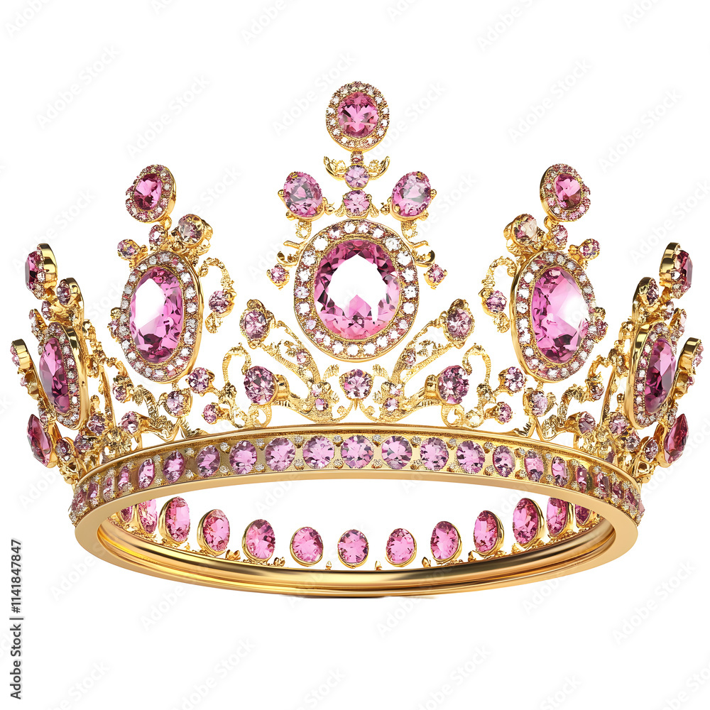 elegant golden crown adorned with pink gemstones and diamonds in 3d ...