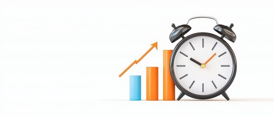 Wall Mural - measuring success and growth assessment concept. clock with rising graph bars symbolizes time manage