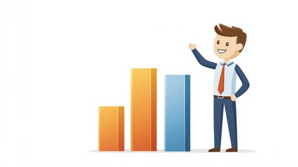 Wall Mural - measuring success and growth assessment concept. businessman presenting a growth chart with confiden