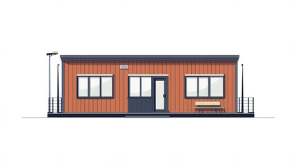 Wall Mural - Modular classroom building with orange exterior and large windows