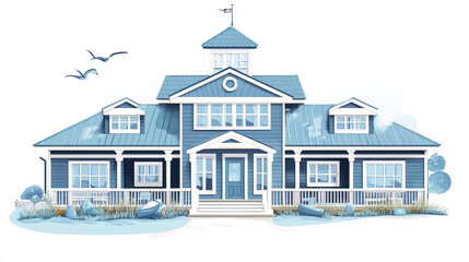 Wall Mural - coastal inspired marine themed school building with blue accents