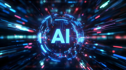Computer interface with the AI ​​logo. Artificial intelligence, the latest technologies of the future. Neural networks. Digital background