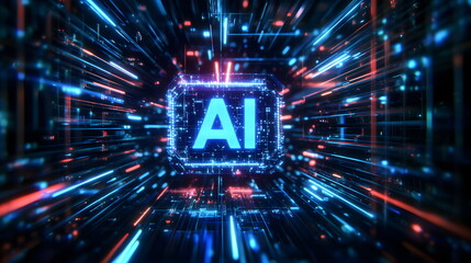 Computer interface with the AI ​​logo. Artificial intelligence, the latest technologies of the future. Neural networks. Digital background