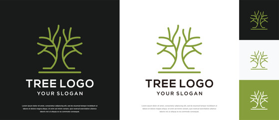 Wall Mural - Vector growth tree logo design. Nature tree logo template. Growth logo symbol icon